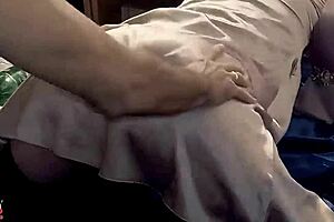 french amateur in satin black panties corset rubs clothed then deepthroats doggystyle.