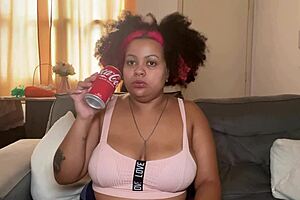 Chubby ebony babe burps loud after coke and rips massive farts