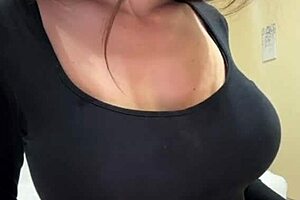 Slutty neighbor milf teases her big natural tits nipples outside