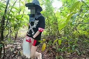 i caught this cute thai teen gf hiking skirt flashing shaved pussy outdoor forest public