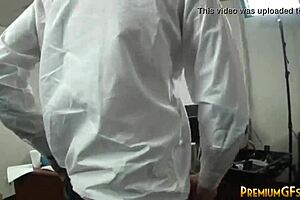 Dominatrix Kenzi Marie jerks petite blonde babe's cock cumshot