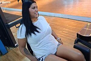 Gym slut fingers hairy pussy bent over car public orgasm