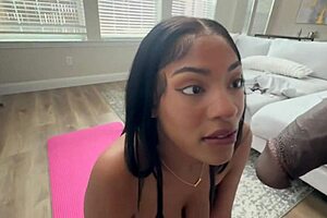 SNEAKY STEPBRO TEARS HOLE IN YOGA PANTS ON CURVY EBONY PETITE!