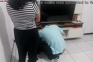 Housewife shows new lingerie to technician husband ignores