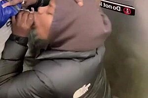 PETITE STEPBRO'S 11-INCH BBC SUCKED TO EXTREME PUBLIC TRAIN ORGASM