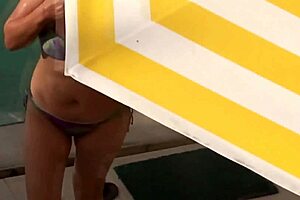 Stepmom Dildos Huge Pussy Poolside For Stepson
