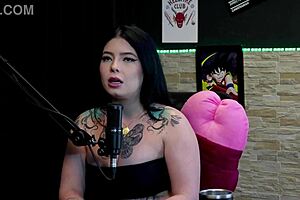 Kalyca's 24cm cock fetish blowjob with two men experience on sheer red lingerie