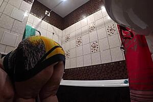 Hey, hidden cam catches fat Russian model showering her big ass in bathroom