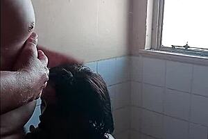 Grandpa daddy's epic bathroom blowjob from tight ebony slut 😍🍆💦