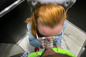 sucked neighbor's cock hard then fucked her doggystyle in elevator