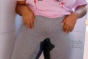 bbw ebony latina brunette pees on leggings solo curly hair big ass chubby natural tits