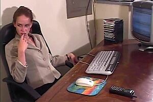 victoria petite brunette perky tits stockings office striptease