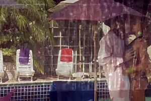 blonde slut brags to friends about poolside deepthroat and wet pussy pounding