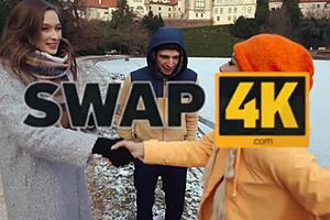 kinky couple swaps wife for hot long-haired girl in hard threesome boyfriend watches thru glass