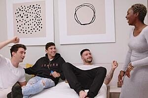 imagine zaawadi surrounded by three guys at the wild party, taking deepthroats and rough banging!