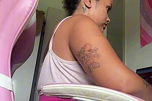 chubby latina home office farts loud on desk all day