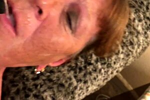 granny carmen dildo fucks, sucks cock, swallows cum close-up
