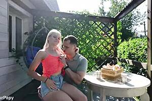 old man catches young couple mid anal fuck in garden rough deepthroat