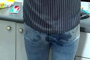 Massive Cumshot Drenching Stepmom's Jeans-Covered Ass Captured on Dual Cameras