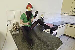 Skinny elf milf smokes while teasing her petite bdsm body