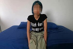 skinny blue-haired maria experiments gets cute face cum bath