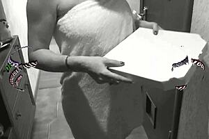 naked blonde milf salon owner flashes hairy wet pussy for pizza guy's shower doggy