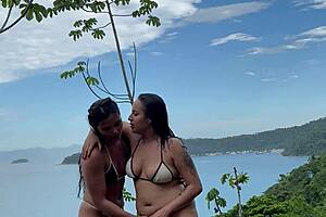 my bisexual girlfriend and i kiss lick pussies on brazilian beach party