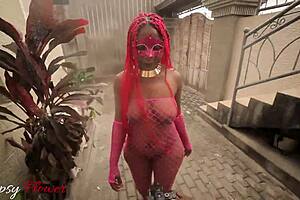 curvy ebony bitch in pink outfit gets fucked hard outdoors 😈🍑💦