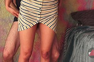 lifted her skirt fucked her panty-clad thighs hard!