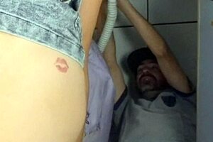 Attending plumber in skirt, pulling panties aside while he works?