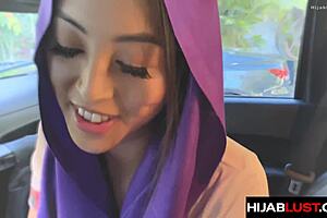 hijab cutie sneaks donnie rock in for sneaky couch fuck