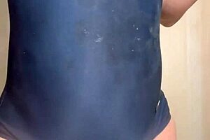 Japanese Schoolgirl In Stinky Cum-Piss Swimsuit With Shiny Anal Plug