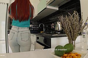 stepmom serves big round ass for breakfast treat