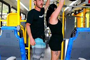 brunette groping stranger on the bus
