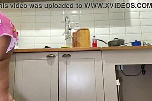 sneaky brazilian sister-in-law flashes tanned big ass while cleaning