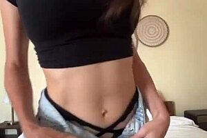 stepmom affectionately licks her own big natural tits on webcam