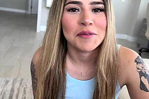 Brace face step daughter takes it doggystyle with creampie finish