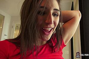 Abella preps her ass with plug before rough anal