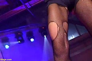 wild strapon sex on public stage with flexible babe