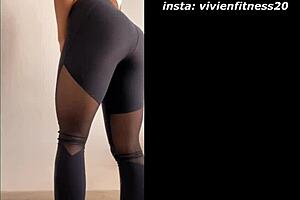 Young amateur fitness girl mvivien strips down during workout