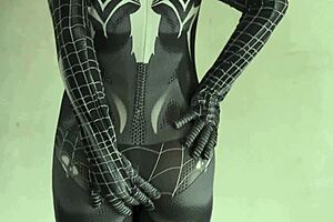 Asian spiderman cosplay masturbation with huge toys and dress