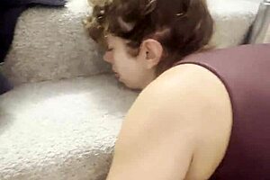 The local bunny on the stairs moaning and begging for that dick
