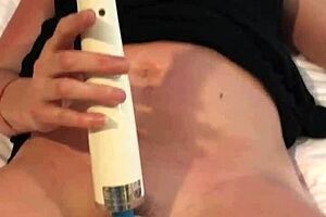 cum slut masturbates with hitachi