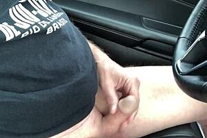 Afternoon drive turns wild with cock out, masturbating to close-up cumshot