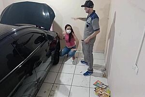 Patroa and Client Get Wild in Mechanic's Dirty Workshop