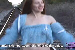 Wild redhead Jamie risks it all with public nudity.