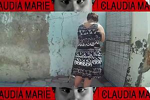 taking off her panties, eating out this curvy babe against the wall