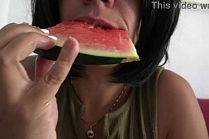 French MILF amateur craves juicy watermelon amid intense horniness