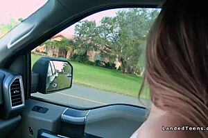 A natural busty teen hitchhiker experiences a point of view encounter